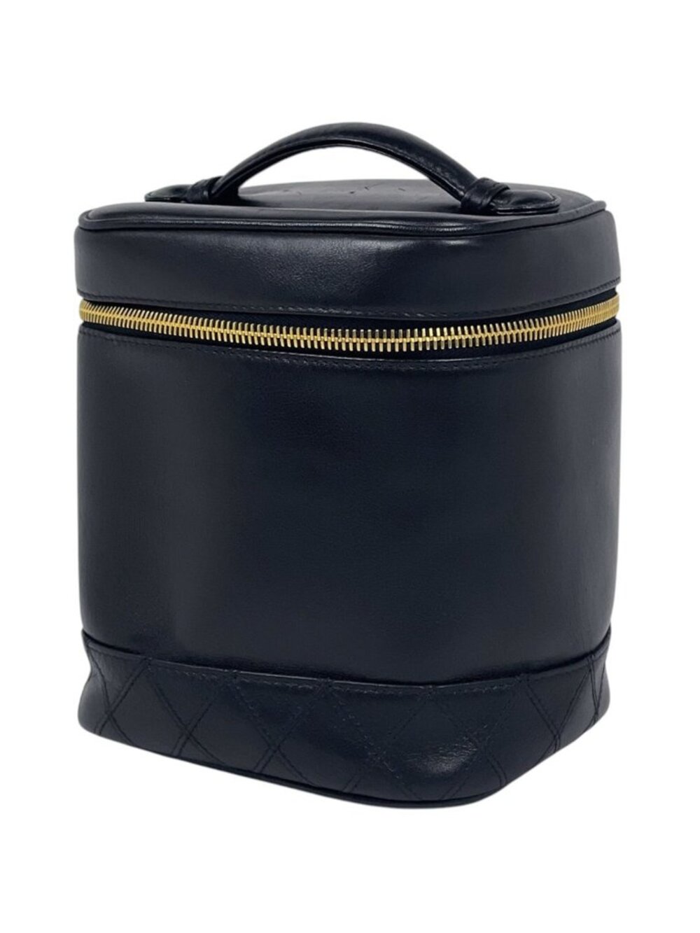 Chanel Makeup Pouch Bicolor CC Logo Vanity Leather Black